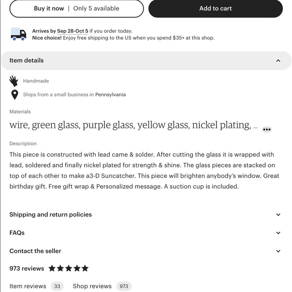 Beautiful handmade stained glass butterfly on a flower - Picture 8 of 8